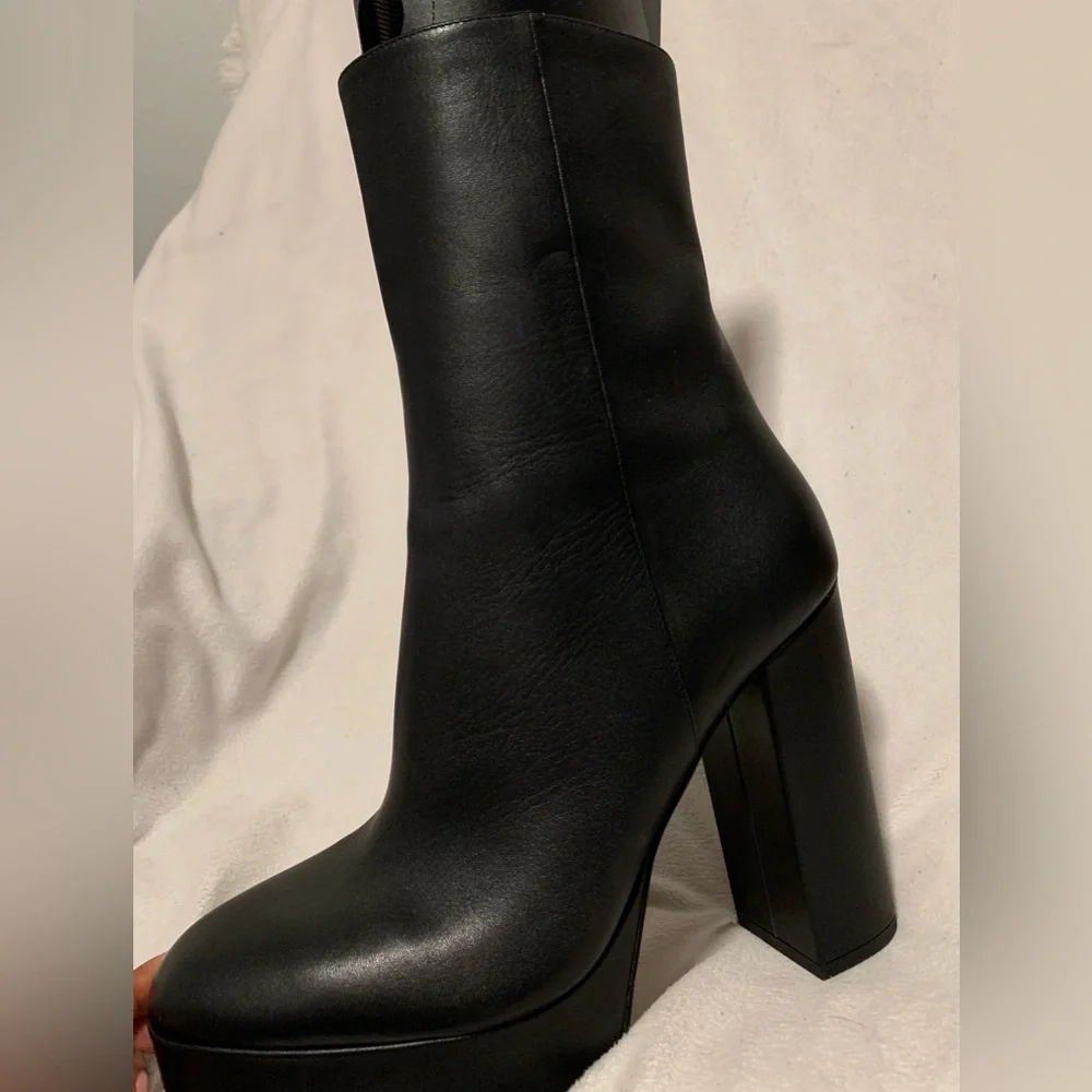 NEW Stuart Weitzman Party Zip Platform Ankle Boots Black Size 10B Block Heel